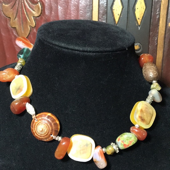Handmade Heishi Style Carved Natural Shell Stone Necklace 20” L EVC - Picture 1 of 7